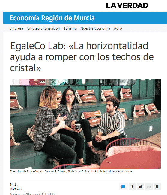 portada de noticia en La Verdad donde aparece el equipo de EgaleCo Lab hablando de cooperativas e igualdad